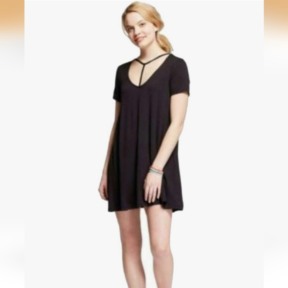 Mossimo Supply Co. Women's Strappy T-Front Short Sleeve T-Shirt Dress,BLK NEW